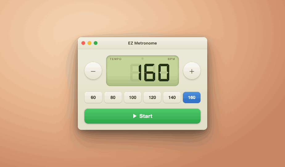 EZ Metronome with 160 BPM quick tempo selected